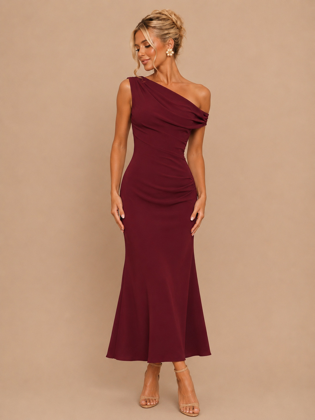 The Bordeaux Romance One Shoulder Dress