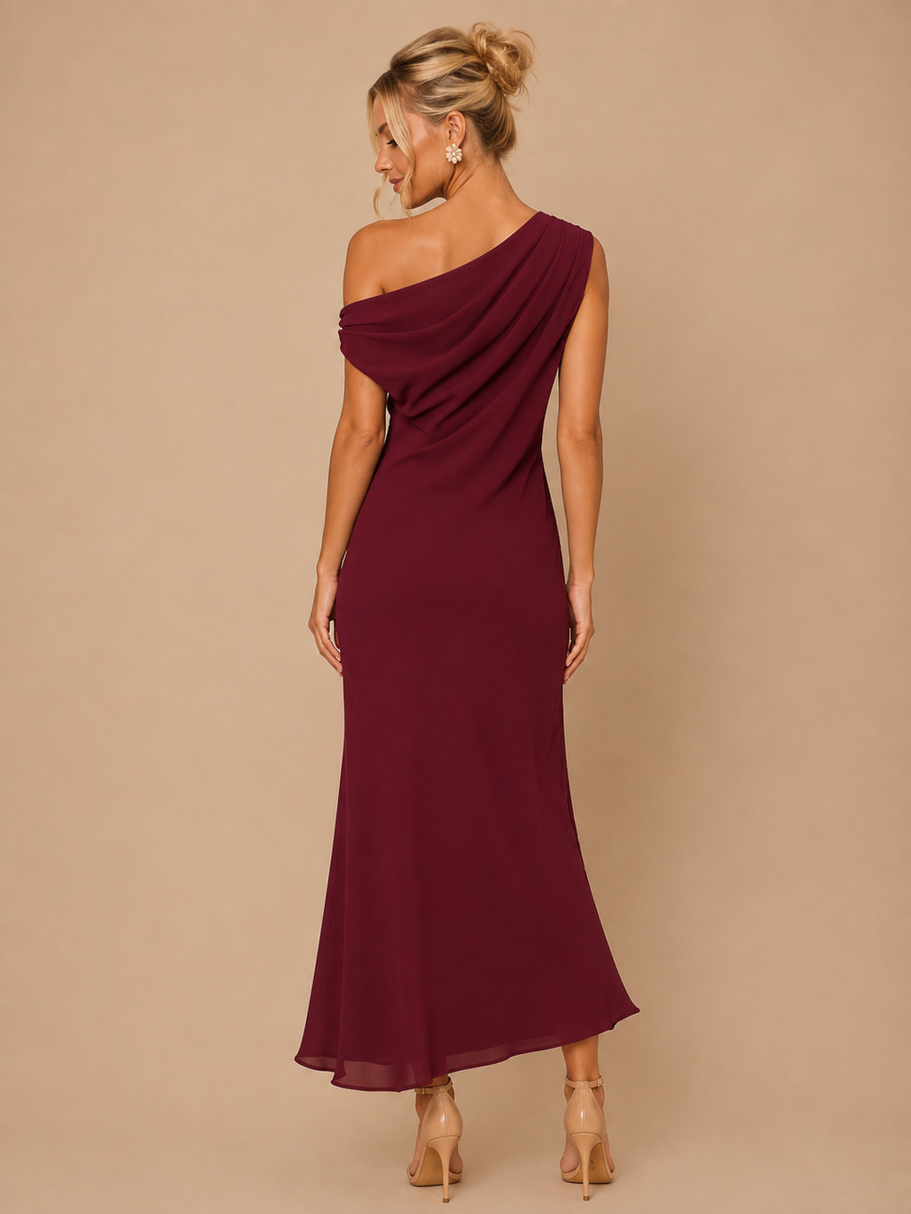 The Bordeaux Romance One Shoulder Dress