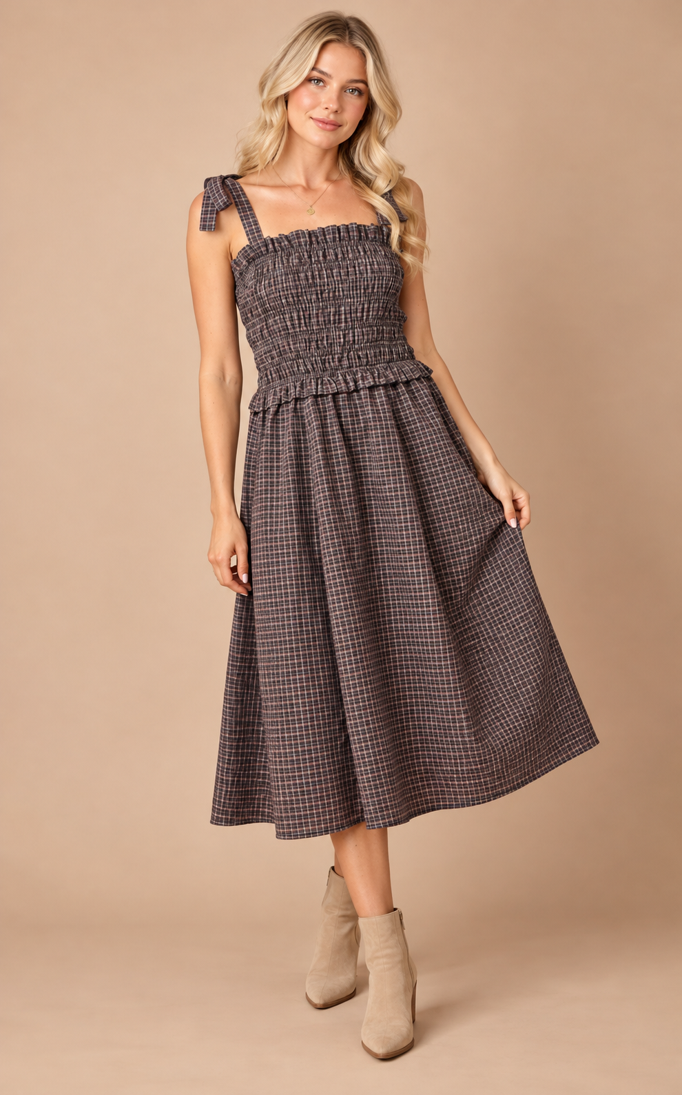 The Autumn Grace Plaid Midi Dress